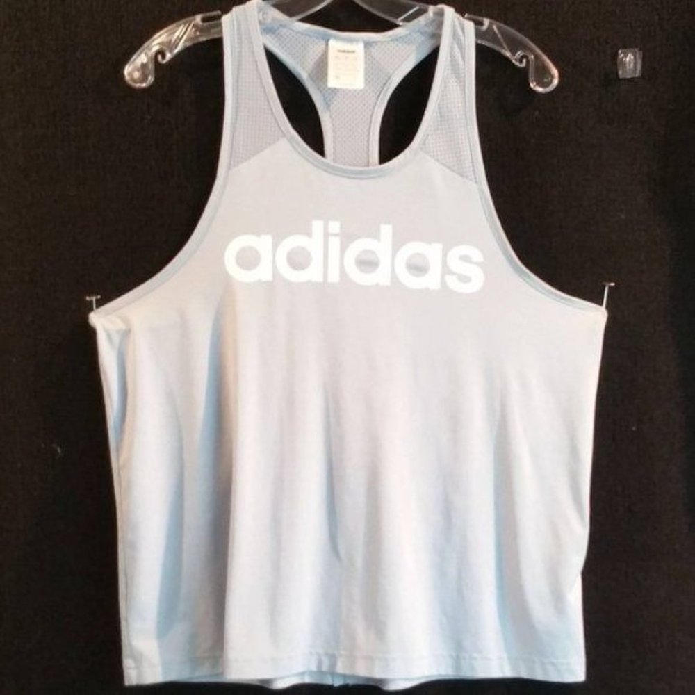 adidas Light Blue Racerback Tank Top with White Logo